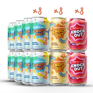 Knock Out Hoppy Pils 8x blond 8x Belgian triple style 8x red fruity 33cl - Alcohol free / gluten free